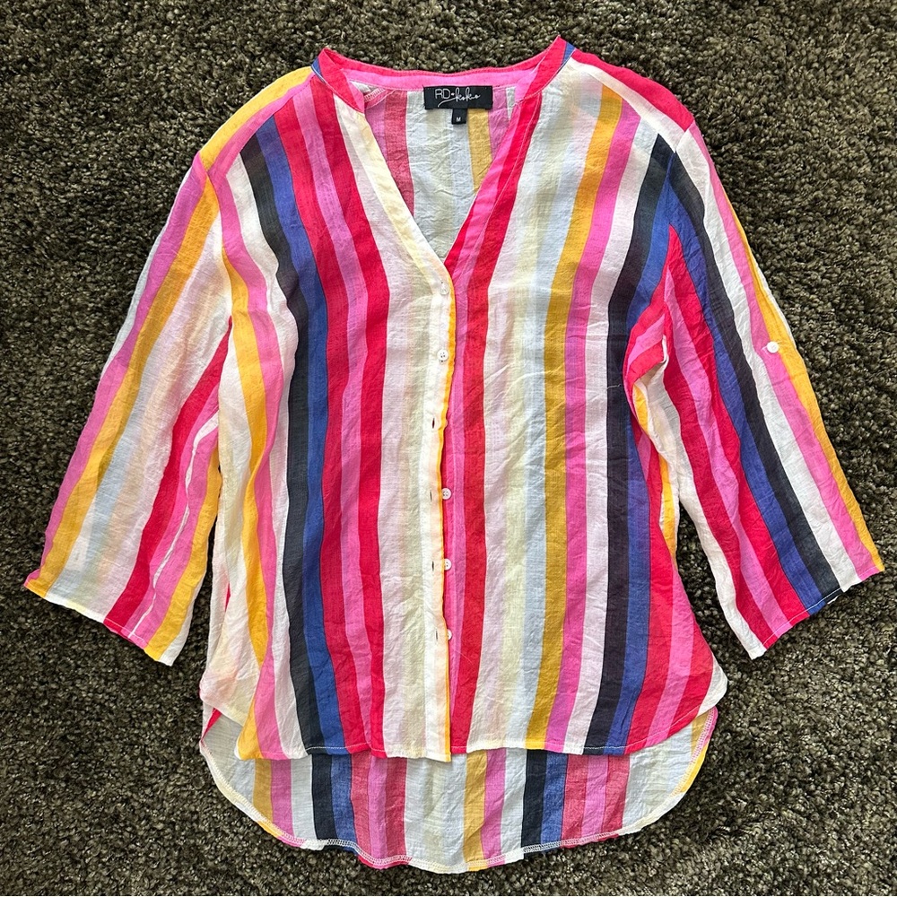 RD + Koko Striped Multi Colored Button Down Top Size Medium